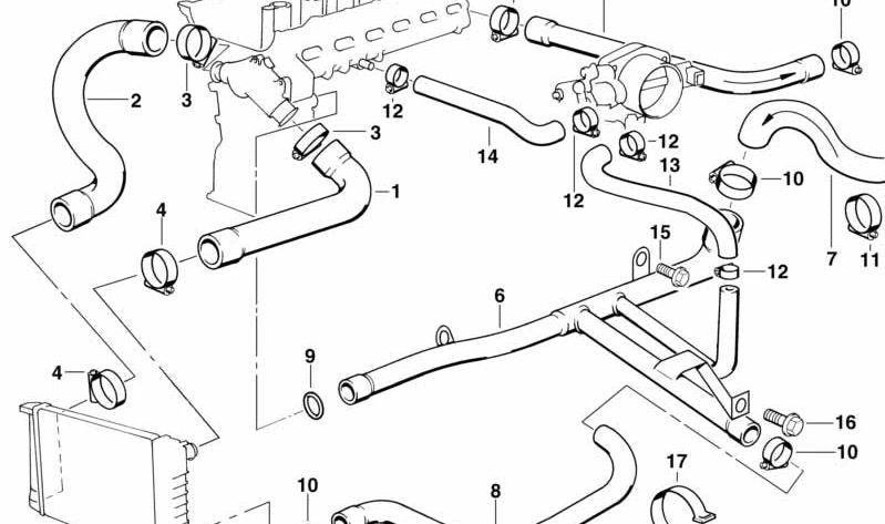 Manguera de refrigerante OEM 11531720720 para BMW E36 (3er serie). Conducto original del sistema de refrigeración. Compatible con versiones de motor M43. Recambio original BMW.