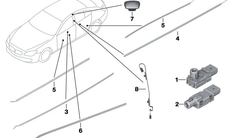 Guia de luz do compartimento da porta esquerda para BMW Série 6 F06, F12, F13, Série 7 F01, F02, F04 (OEM 63319163717). BMW original