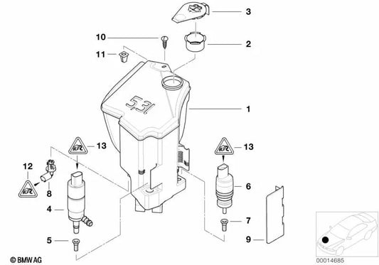 Headlight Cleaning Installation Container OEM 61677110854 for BMW Z4 E85, E86. Genuine BMW.