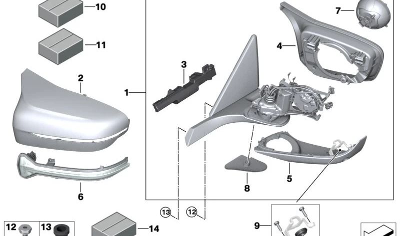 Espejo retrovisor cromado derecho calefactable OEM 51167885456 para BMW G14, G15, G16. Original BMW.