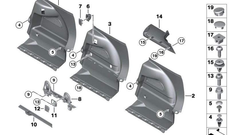 Revestimiento maletero derecho OEM 51472756134 para MINI Clubman R55 y R55 LCI (2006–2014). Original MINI.