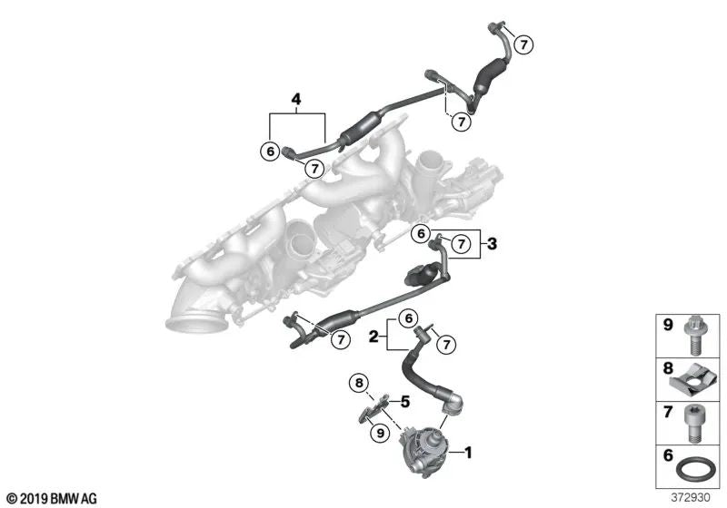 Tubo de retorno de refrigerante OEM 11537848507 para BMW F87 M2, F80 M3, F82 M4, F83 M4... e muito mais. BMW genuíno.