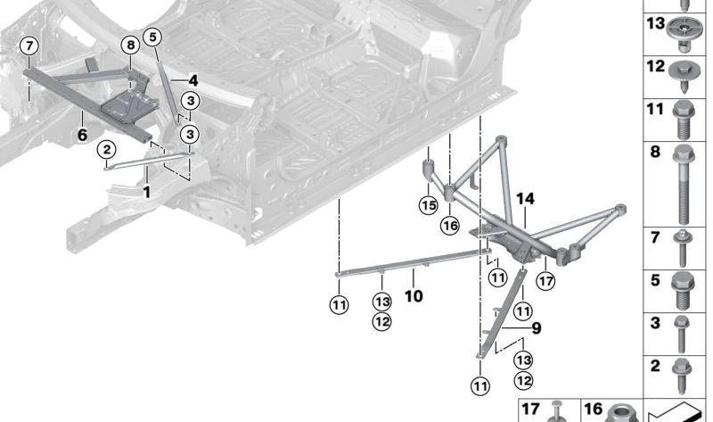 Barra de torsión trasera derecha OEM 51617477672 para BMW X3 G08E, G08F. Refuerzo estructural original BMW.
