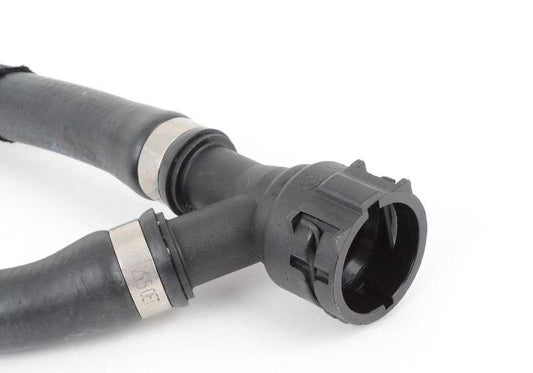 OEM expansion vessel hose 17127805263 for BMW E90, E91, E92, E93 (models 325d, 330d). BMW original refrigerant connector.