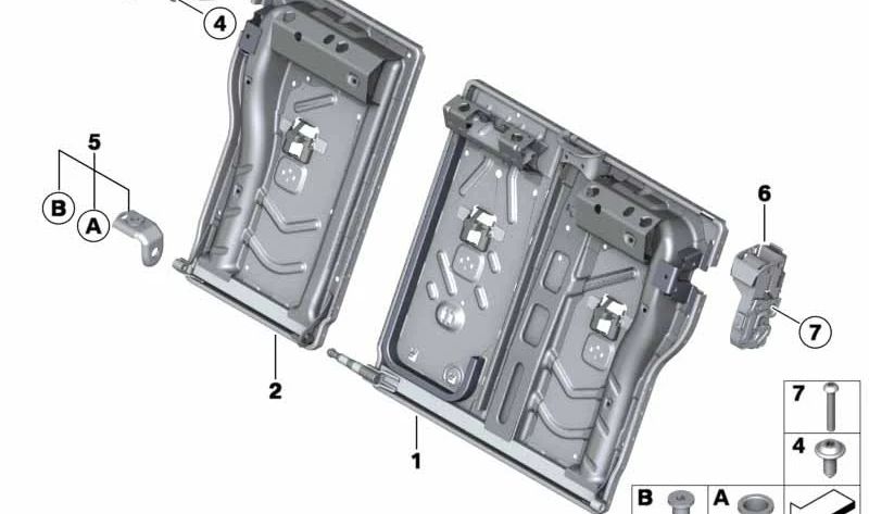 Estructura respaldo asiento trasero izquierda OEM 52207243611 para BMW F20, F21 (todos los modelos compatibles). Pieza original BMW.
