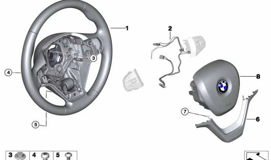 OEM leather sports steering wheel 32306876890 for BMW X5 (F15) and BMW X6 (F16). Original BMW steering wheel.