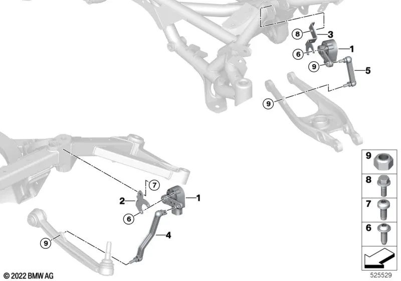 Supporto del sensore di altezza posteriore per BMW 2 F87 Serie, G87 Series 3 F80, G80 Serie 4 F82, G82 (OEM 37142284258). BMW originale