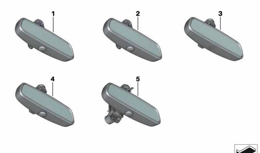Espejo retrovisor interior con antideslumbramiento automático, luz LED y asistente de luz de carretera OEM 51169345382 para BMW F07, F10, F11, F06, F12, F13, F01, F02. Original BMW.