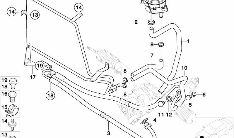 Retorno Endereço assistido pela mangueira OEM 32411094558 para BMW E36 e Z3. BMW original.