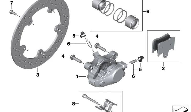 Silla de freno trasera OEM 34211542312 para motos BMW M 1000 RR K66 (03/2020–03/2025). Original BMW Motorrad.