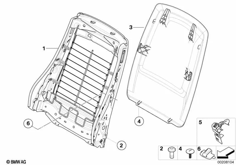 Estrutura do encosto do banco dianteiro OEM 52106982919 para BMW E81, E87, E90, E92, X1, X3, X4... e muito mais. BMW genuíno.