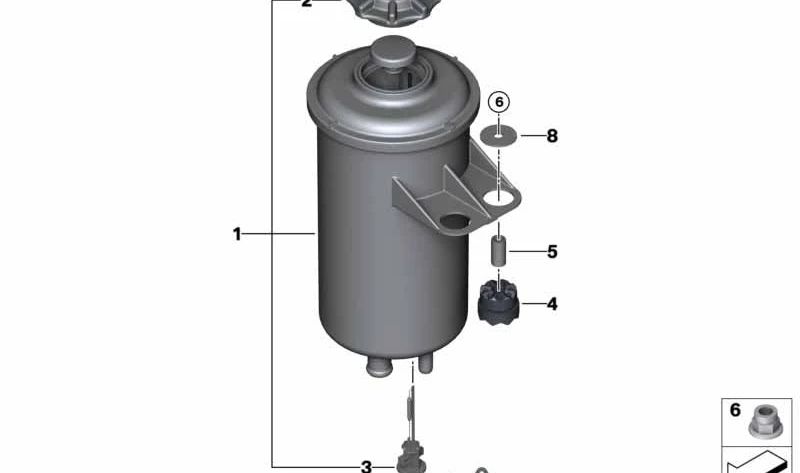 Tapa depósito dirección asistida OEM 32411092649 para BMW E46, E60, E61, E63, E64, E38, E65, E66, E70, F15, F85, E71, F16, F86. Original BMW.
