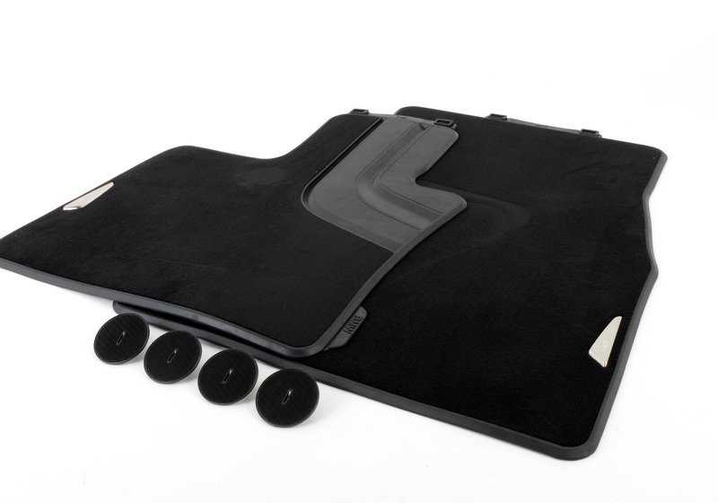 Alfombrillas de moqueta negras OEM 51472347731 para BMW X5 F15 y X6 F16. Juego completo delantero. Antideslizantes, resistentes al agua, con inserto metálico. Original BMW.