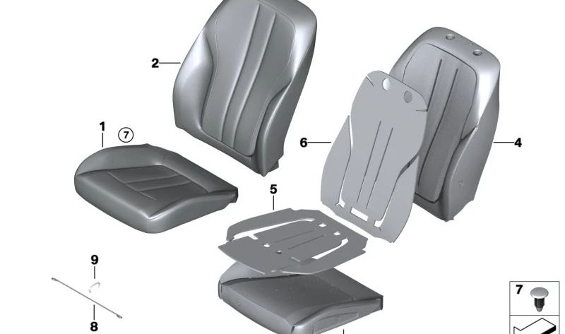 Sport Seat Backrest Cover in Synthetic Leather (Left Side) OEM 52109870385 for BMW G30, G31. Original BMW