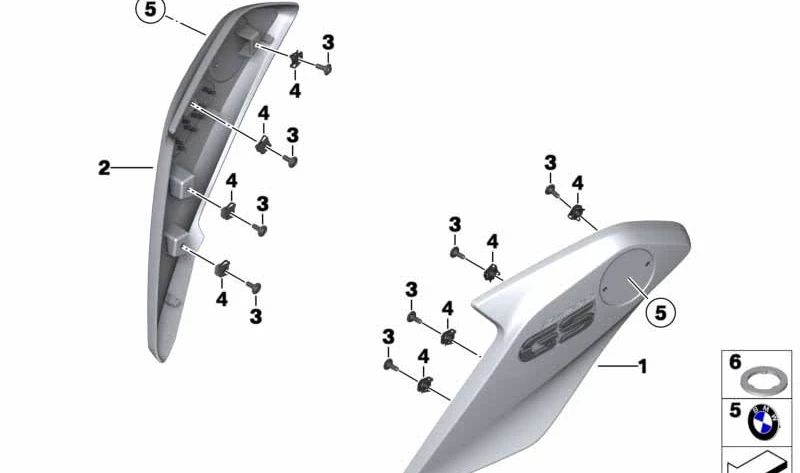 Embellecedor del radiador izquierdo OEM 46638533677 para motos BMW R1200GS, R1250GS. Original BMW Motorrad.