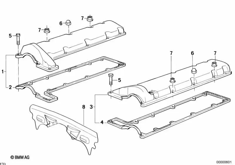 Tapa de culata derecha OEM 11121725808 para BMW Serie 7 E32, Serie 8 E31... y más. Original BMW.