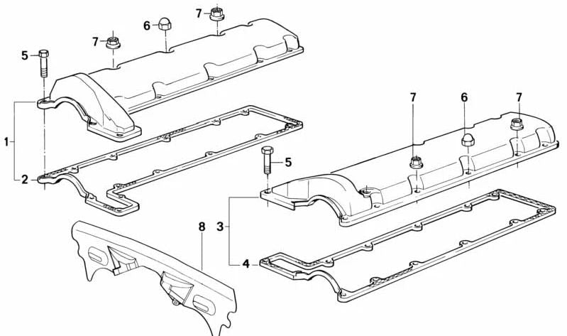 Left cylinder head cover 11121720337 for BMW E32 750i, 750il and E31 850CI, 850csi. Compatible with M70 and S70 engines. Original BMW.