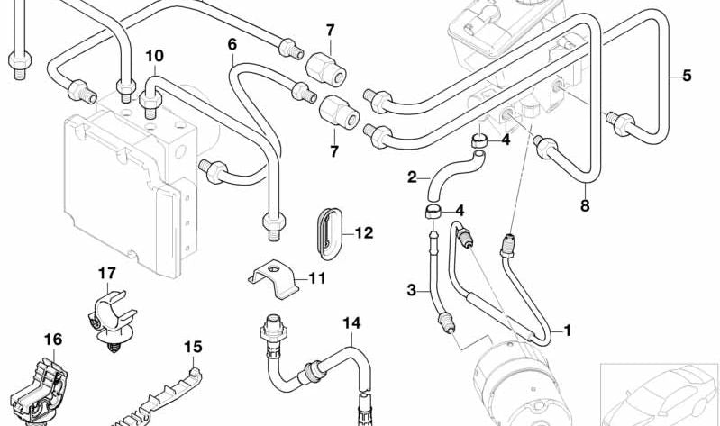 Tubería con manguera de presión OEM 34536772623 para BMW E65, E66. Original BMW.