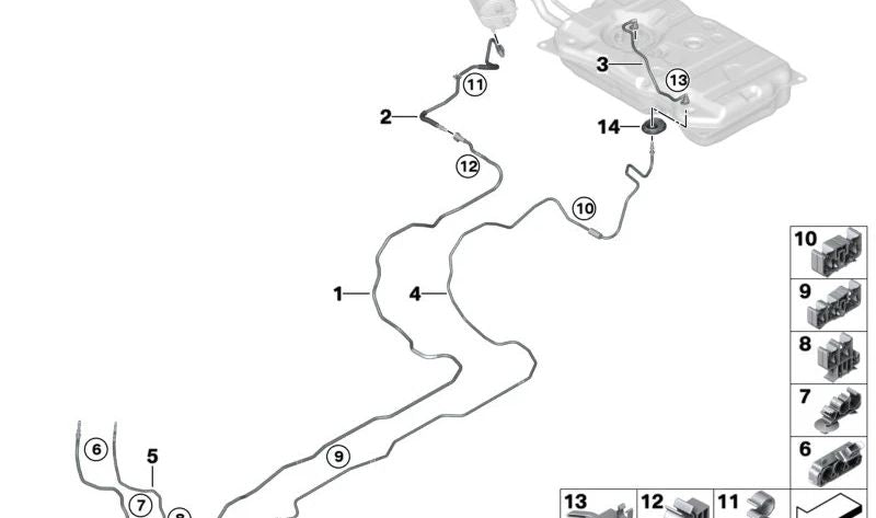 Tubería de ventilación del tanque de combustible OEM 16137361572 para BMW G30, G31. Original BMW.