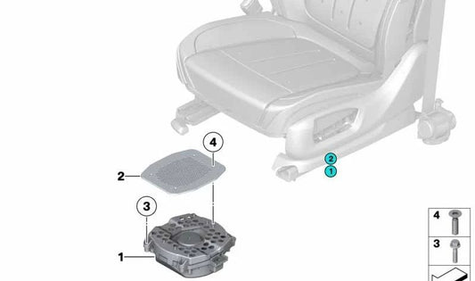 Altavoz central de graves OEM 65139247484 para BMW X4 F26 {xDrive20d, xDrive20i, xDrive28i, xDrive30d, M40i}. Parte del sistema de sonido Top HiFi. Original BMW.