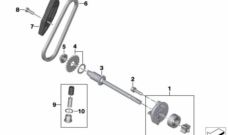 Eje OEM 11418552297 para BMW Motorrad C 400 GT (CK08) y C 400 X (CK09), incluyendo modelos 0C06, 0C61, 0S01, 0S03, 0C09, 0C31, 0S11. Original BMW Motorrad.