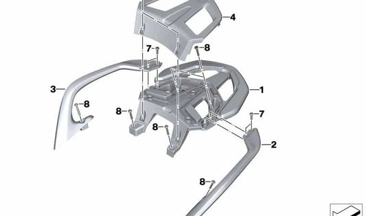Puente portaequipajes superior blanco OEM 46548548025 para BMW R 1200 RT, R 1250 RT. Original BMW Motorrad.