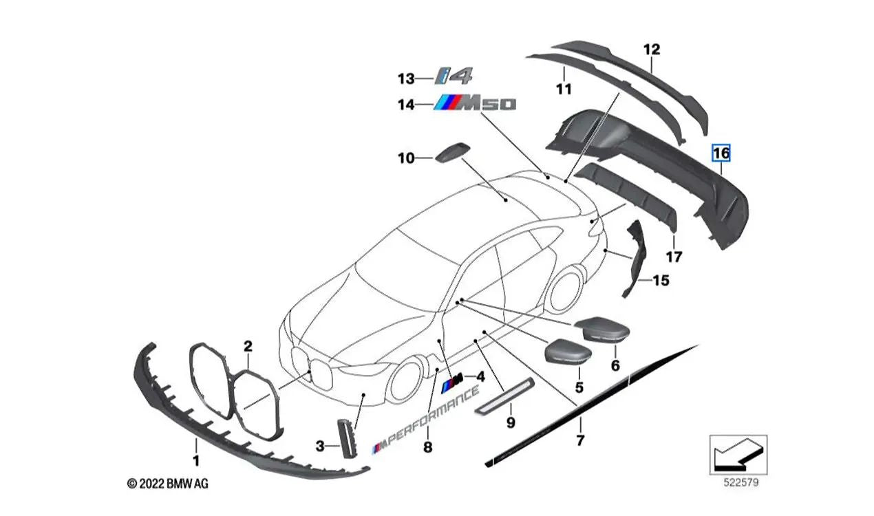 M Performance Embellecedor Parachoques para BMW Serie 4 Gran Coupé y BMW i4 (OEM 51195A36857). Original BMW.