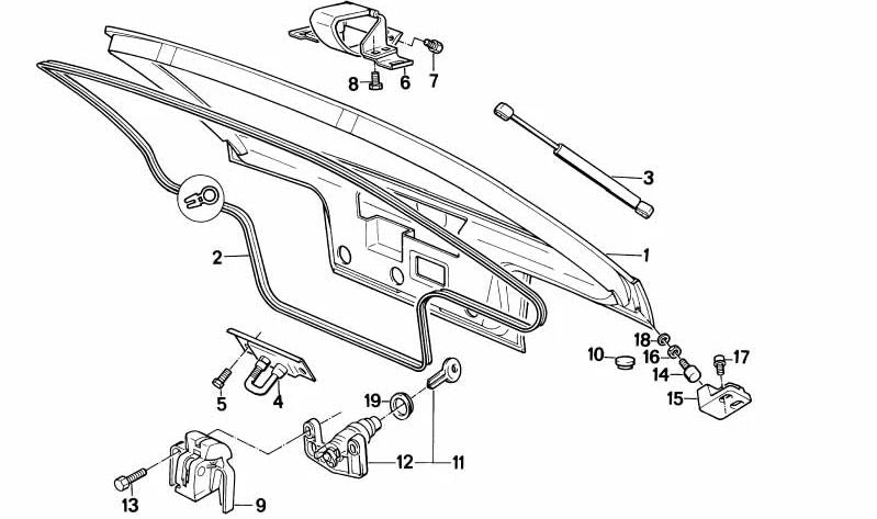 Amortiguador de gas OEM 51241947096 para BMW E30 316i, 318i, 320i. Compatible con modelos manuales y automáticos con motor M40 y M20. Original BMW.