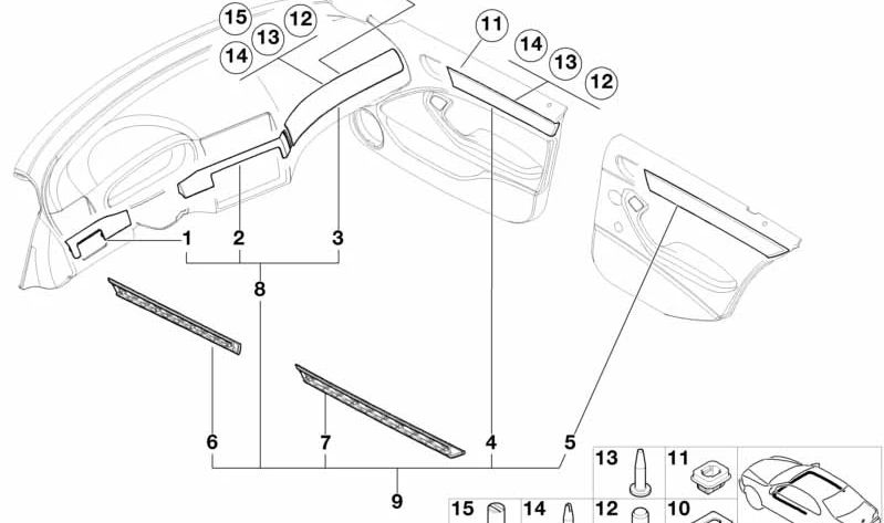 Moldura decorativa da porta dianteira esquerda OEM 51418229183 para BMW E46. BMW originais.