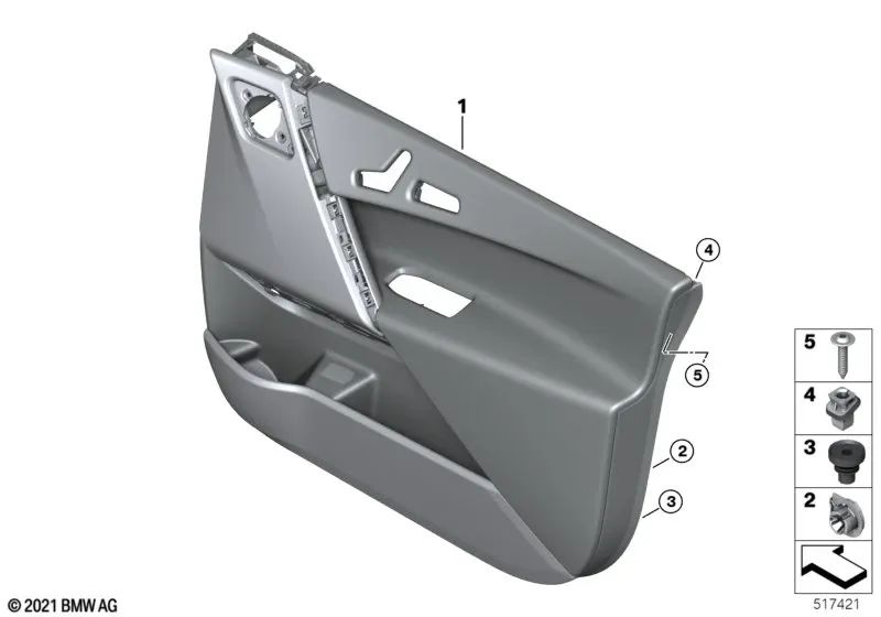 Acabamento da porta dianteira esquerda para BMW I20 (OEM 51415A15727). BMW original