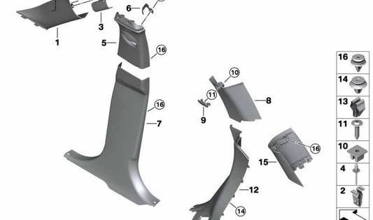 Adorno columna B superior derecha OEM 51437417482 en color Satellite Grey para MINI Countryman F60, F60 LCI. Original MINI.