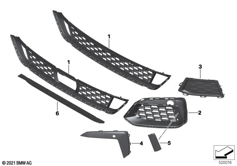 Grille centrale pour BMW G30N, G31N (OEM 51118098664). BMW d'origine