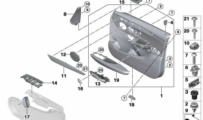 Panneau intérieur Porte droite OEM 51417404802 pour BMW F45, F46. BMW d'origine