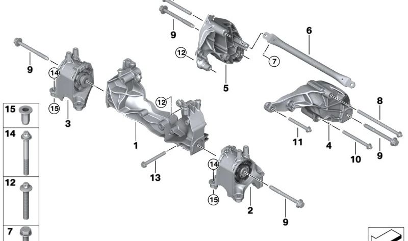 Suporte ao motor direito para BMW G26E, G26F (OEM 22118838970). BMW original