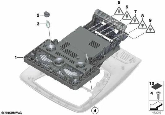 Juego de reparación centro mandos techo OEM 61319289277 para BMW 5' F07, F10, F11, 7' F01, F02, X3 F25, X4 F26... y más. Original BMW.