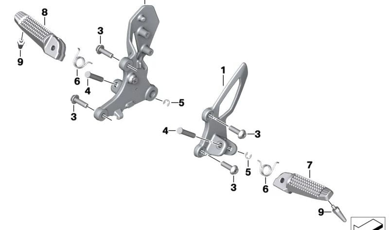 Descansa-pies derecho OEM 46719457882 para motos BMW R nineT, R nineT Pure. Original BMW Motorrad.