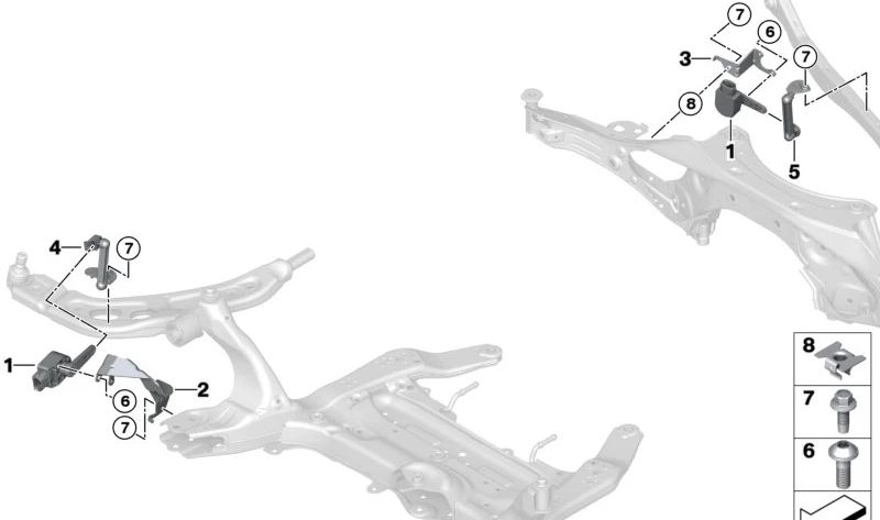 Barra de regulación delantera OEM 37146899886 para BMW U06, U11 (X1, 2er Active Tourer) y U12 (iX1). Compatible con modelos híbridos y eléctricos. Original BMW.