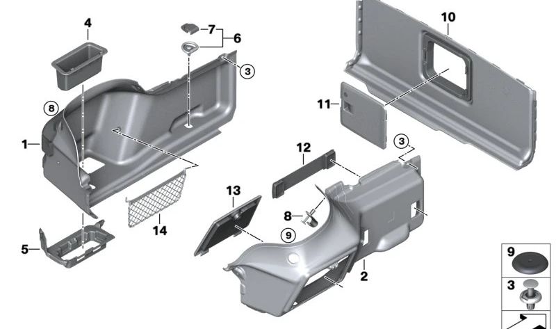 Tapa lateral maletero OEM 51479475285 para BMW Z4 G29. Pieza original BMW.