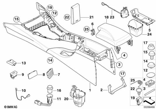 Tapa de consola central Oyster OEM 51169204959 para BMW E90 LCI, E91 LCI, E92 LCI, E93 LCI. Original BMW.