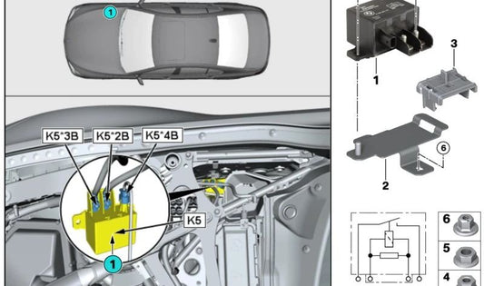 OEM 61367853657 Supporto per la relè della ventola del motore per BMW F87, F80, F82, F83, G87. BMW originale.