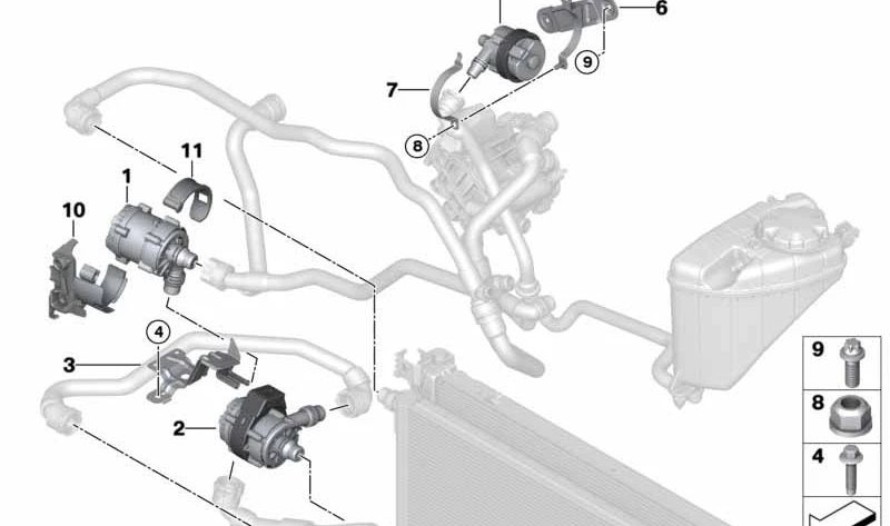 Soporte de bomba de agua OEM 11518642846 para BMW G30, G11, G12. Original BMW.