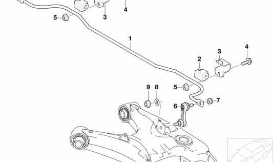 Barra estabilizadora trasera OEM 33552229136 para BMW E39 M5. Original BMW.
