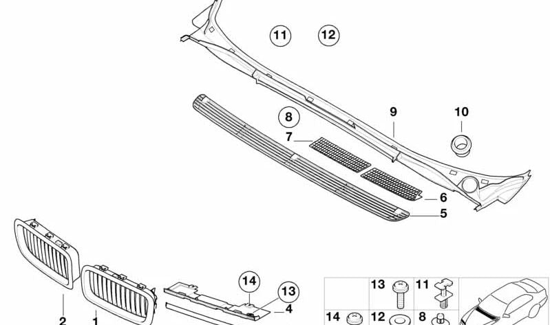 Tornillo plástico OEM 07129900239 para BMW E39 y E38. Pieza para molduras exteriores y tercera luz de freno. Original BMW.