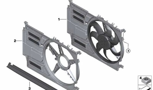 Fan mit OEM -Gehäuse 17428596237 für Mini F40, F44, F45, F46, F48, F39, F55, F56, F57, F54, F60 und BMW F40, F44. Originaler Ersatz -Mini und BMW.