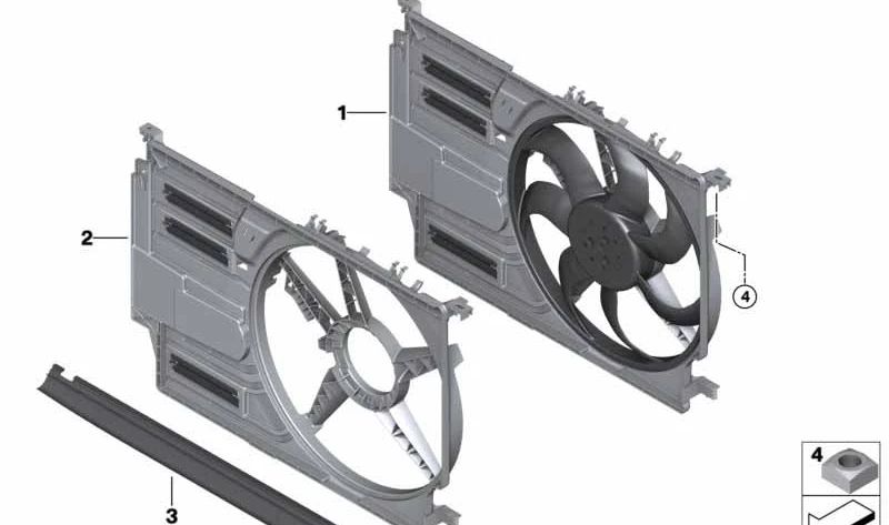 Carcaça do ventilador para BMW F40, F44, F45N, F46, F46N, F48, F48N, F39, MINI F54, F55, F56, F57, F60 (OEM 17428645859). BMW original