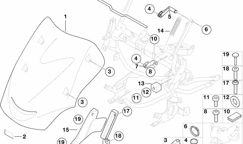 Tampa interior direita OEM 46637659342 para BMW Motorrad K1200RS, K1200GT. BMW Motorrad original.
