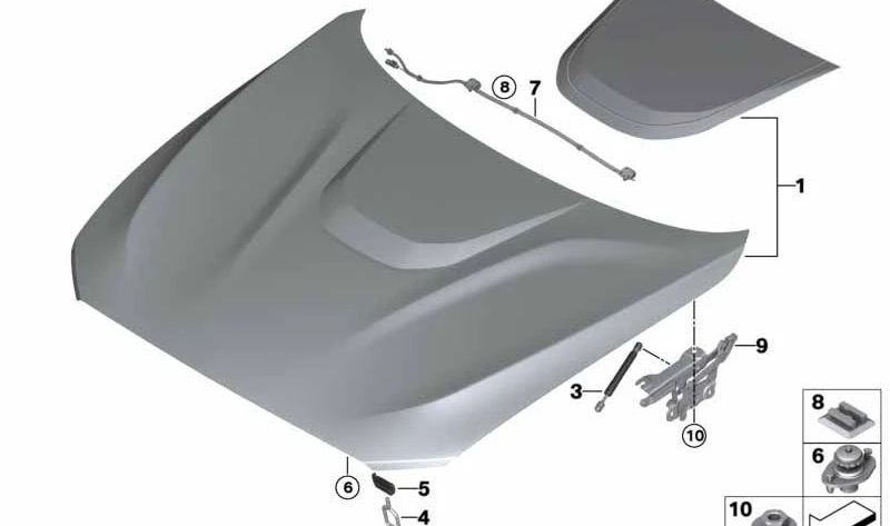 Muelle del cierre inferior del capó delantero OEM 51232462098 para BMW F20, F20N, F21, F21N, F22, F22N, F23, F23N, F87, F87N. Original BMW.