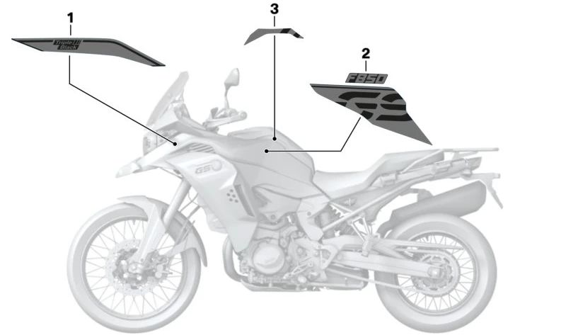 Decoración lateral izquierda BLACKSTORM MET OEM 51147925505 para motos BMW F 850 GS Adventure, F 900 GS Adventure. Original BMW Motorrad.