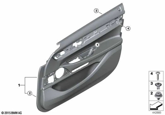 Acabamento da porta dianteira direita em couro OEM 51417448510 para BMW G11, G12, G11 LCI, G12 LCI. BMW genuíno.