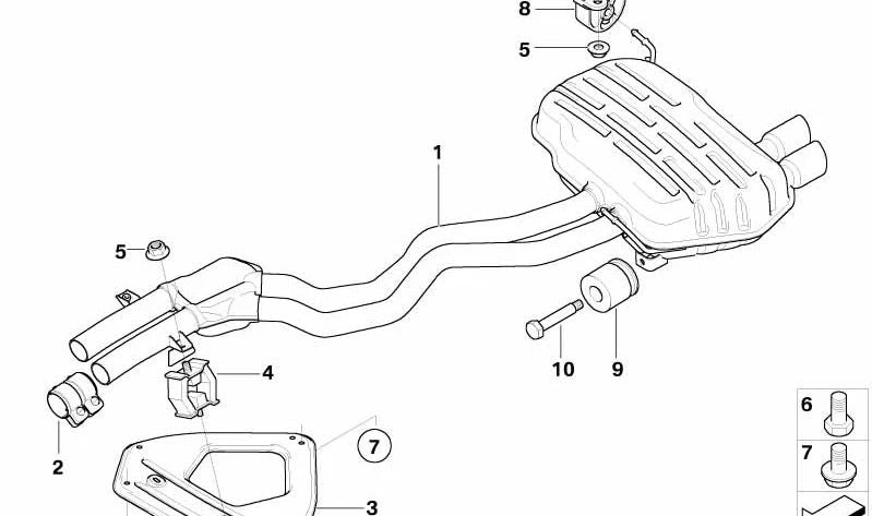 Arrière silencieux avec un OEM intermédiaire silencieux 18107518714 pour BMW Z4 E85. BMW d'origine.